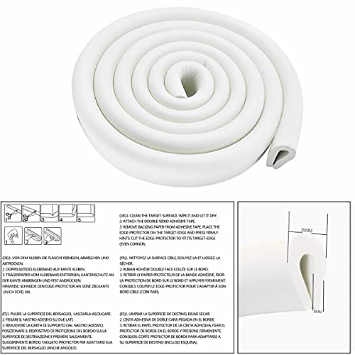 HIMRY® 4 Metros Protector Borde Forma de U, Espuma para Borde de Mesa de Vidrio, Anticolisión Tira para Bebés y niños, Protectores para Bordes, Extra DENSOS. 2x2M, Off-Bianco KXD7003 Off-White