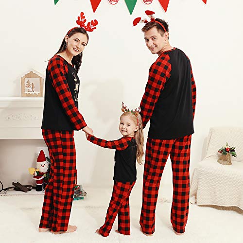 Hinzonek Navidad Familia Conjunto de Ropa a Juego Mascota Bebé Niño Hombres Mujeres Reno Cuadros Pijamas de Navidad Camisón Casual Homewear