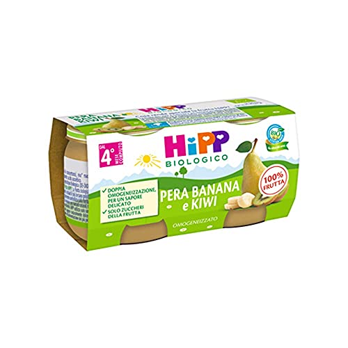 HiPP Omogeneizzato Biologico di Pera Banana e Kiwi dai 4+ Mesi, 2 x 80g