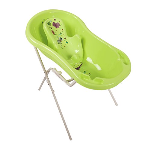 Hippo verde Baby bañera XXL 100 cm con Tapón + bañera Soporte + asiento de baño + Tubo de desagüe