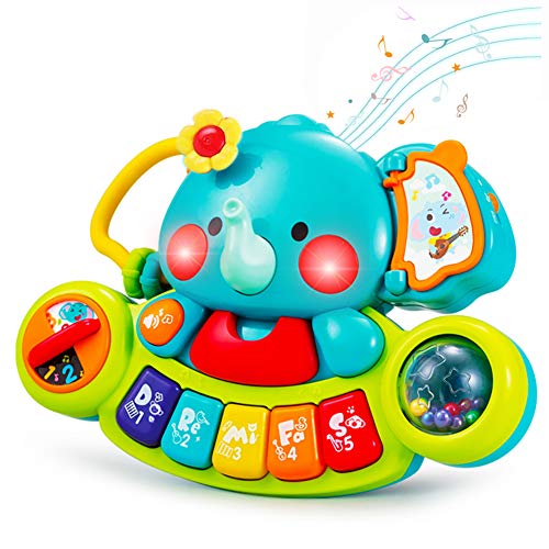 HOLA Juguete musical para bebés de 6, 9 y 12 meses, juguete musical para niños, elefante, piano con canciones, luz con sonidos de canciones, juguete para niños de 1 a 2 años, regalo para niños y niñas