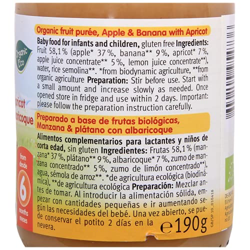 Holle Potito de Frutas Manzana, Plátano y Albaricoque (+ 6 meses) - 190 gr