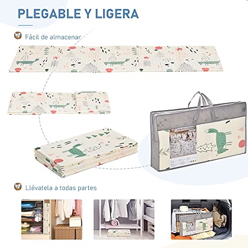 HOMCOM Alfombra Infantil Plegable Acolchado 2 Caras Alfombrilla de Juegos para Bebé Reversible Impermeable Antideslizantes con Superficie Grande 200x150 cm Multicolor