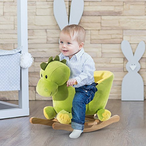 HOMCOM Balancín Infantil en Forma de Dinosaurio de Felpa para Bebés 18-36 Meses con Sonido Cinturón de Seguridad Manillar y Reposapiés 60x33x45 cm Verde