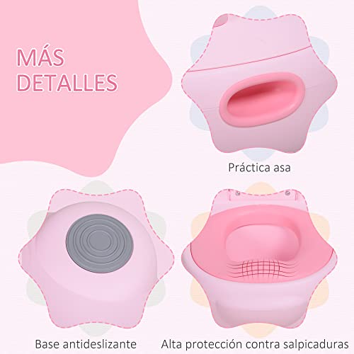 HOMCOM Orinal para Bebés en Forma de Hipopótamo 2 en 1 con Tapa Cubo Extraíble y Cepillo Inodoro para Aprender Entrenamiento Carga 25 kg 40x30x23 cm Rosa