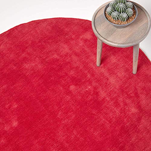 HOMESCAPES Alfombra Redonda Color Rojo 70 cm Diámetro