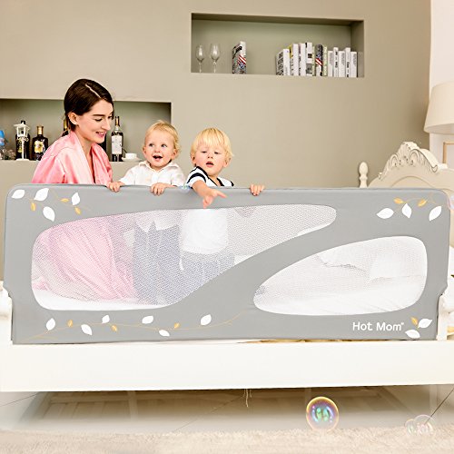 HotMom XL Barrera de cama 150 cm extra alta para niños, protección contra caídas, color gris