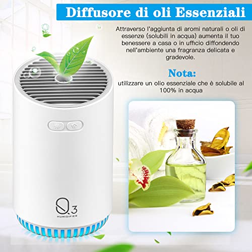 Humidificador Aceites Esenciales, CEVILLAE 320ML Humidificador Bebes, Ultrasónicos Difusor de Aromas, Luce a 7 colori, Sin Cable, Silencioso, Apagado Automático Sin Agua Para Hogar, Oficina, Coche