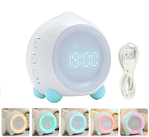 Ibello Despertador Infantil Digital Luz Nocturna Infantil Entrenamiento del sueño con 2 alarmas, 6 Tonos, 5 Volúmenes de Voces, Regalo Ideal para Navidad, el día de los Reyes Magos Blanco