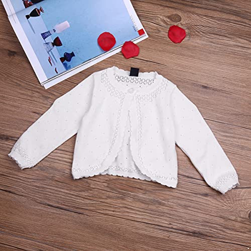 IEFIEL Bolero Niña de Vestido de Fiesta Niña Chaqueta de Punto de Comunion Niña Chaqueta Elegante Manga Larga de Ceremonia Jersey Blanco 18-24 Meses