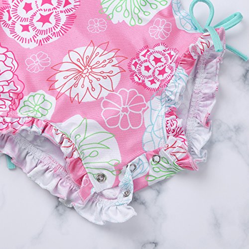 IEFIEL Traje de Baño Una Pieza Manga Larga Anti UV para Bebé Niña 0-24 Meses Bañador con Volantes Protección Solar Ropa de Natación Swimsuit Rosa 3-6 Meses