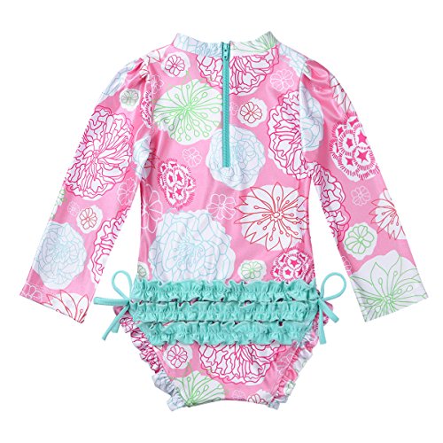 IEFIEL Traje de Baño Una Pieza Manga Larga Anti UV para Bebé Niña 0-24 Meses Bañador con Volantes Protección Solar Ropa de Natación Swimsuit Rosa 3-6 Meses