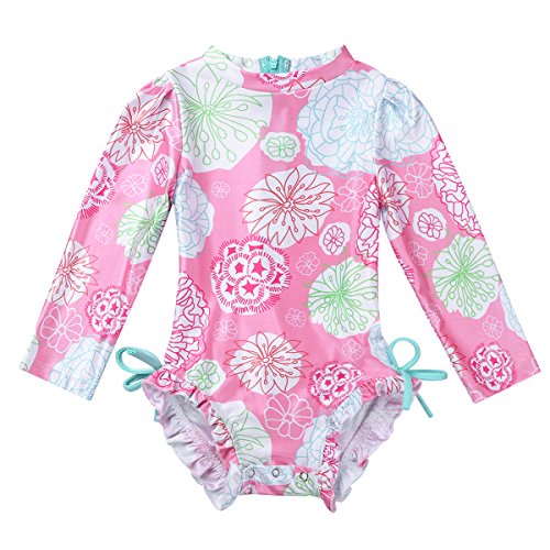 IEFIEL Traje de Baño Una Pieza Manga Larga Anti UV para Bebé Niña 0-24 Meses Bañador con Volantes Protección Solar Ropa de Natación Swimsuit Rosa 3-6 Meses