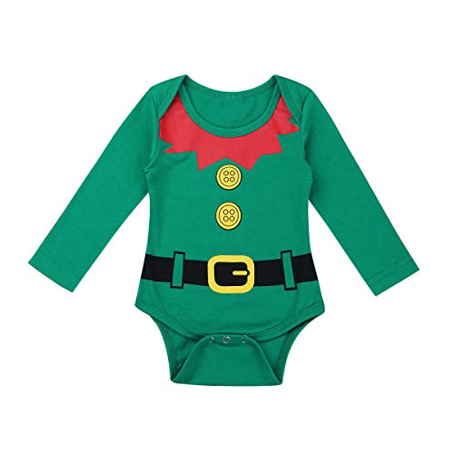 iiniim 3 pcs Pelele + Pantalones + Gorro Disfraces Duende Navidad Bebé Niño Niña Mameluco Algodón Traje Infantil Disfraz Conjunto Manga Larga Romper (3-12 Meses) Verde 3-6 Meses