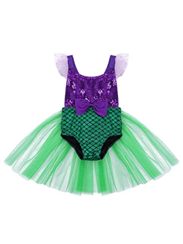 iiniim Bañador Bebé Niña Trajes de Baño de Una Pieza Lunares con Falda Corto Bowknot Bikini Ropa de Baño Infantil Tankini Princesa Verano para Niñas Bebés 3 Meses a 3 Años Morado&Verde 0-3 Meses