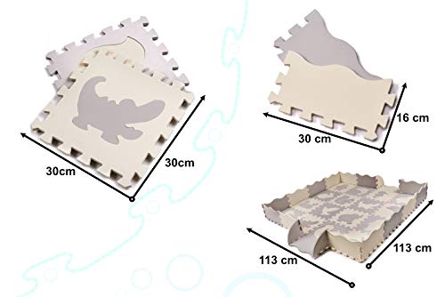 ikonka, Rompecabezas de Espuma, Alfombra para niños, Impermeable, Amortiguador, Aislante del frío, Gris y Crudo, 36 Elementos