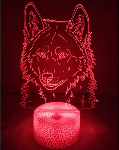 Ilusión Optica 3D Lobo Luz de Noche 16 Colores que Cambian Control Remoto USB Poder Touch Switch Decor Lámpara LED Mesa Lámpara Niños Juguetes Cumpleaños Navidad Regalo