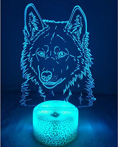 Ilusión Optica 3D Lobo Luz de Noche 16 Colores que Cambian Control Remoto USB Poder Touch Switch Decor Lámpara LED Mesa Lámpara Niños Juguetes Cumpleaños Navidad Regalo