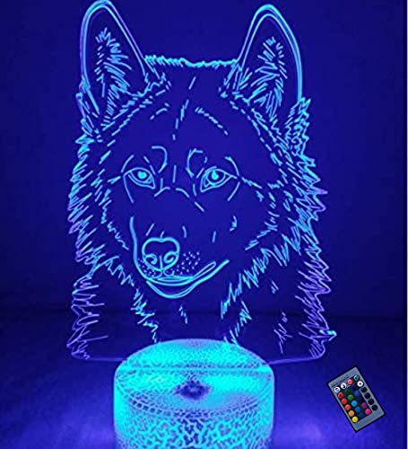 Ilusión Optica 3D Lobo Luz de Noche 16 Colores que Cambian Control Remoto USB Poder Touch Switch Decor Lámpara LED Mesa Lámpara Niños Juguetes Cumpleaños Navidad Regalo