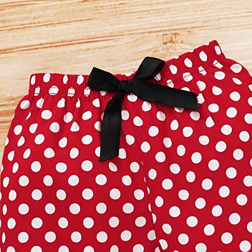 IMEKIS Conjunto de 3 piezas de ropa para bebé con camiseta de manga larga y pantalón de lunares y diadema de ratón, diseño de Minnie Mouse, Rojo 2, 18-24 Meses