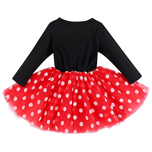 Infantil Niña Bebita Mi 1er Primer Cumpleaños Disfraz de Minnie Mouse Manga Larga de Algodón Lunares Vestido de Tul Princesa Tutú Ropa de Sesión de Fotos de Fiesta de Un Año Negro + Rojo