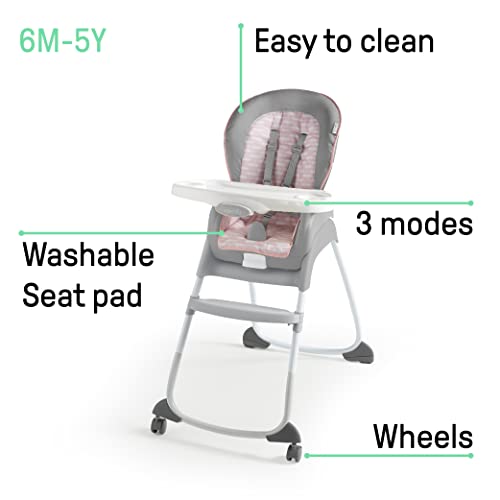 Ingenuity - Trona de Bebe Evolutiva Trío 3 en 1 Flora el Unicornio - Silla y Asiento Elevador para Niños, bandeja Extraíble, Fácil de Limpiar, Arnés de 5 Puntos, hasta 22kg, a partir de 6 Meses