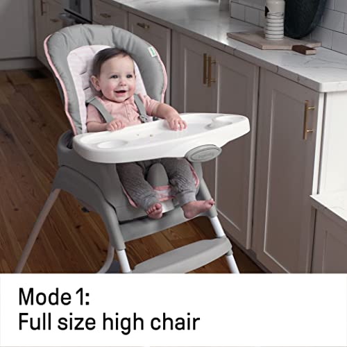 Ingenuity - Trona de Bebe Evolutiva Trío 3 en 1 Flora el Unicornio - Silla y Asiento Elevador para Niños, bandeja Extraíble, Fácil de Limpiar, Arnés de 5 Puntos, hasta 22kg, a partir de 6 Meses