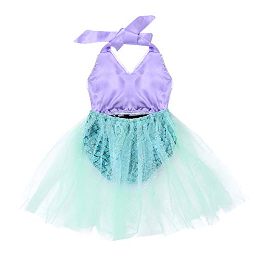 inhzoy Traje de Baño Princesa Sirenita para Bebé Niña Bañador Cuello Halter Disfraz de Sirena Lentejuelas Ropa Playa Natación Vacaciones Verano Lago Azul 2 Años