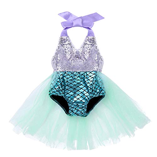 inhzoy Traje de Baño Princesa Sirenita para Bebé Niña Bañador Cuello Halter Disfraz de Sirena Lentejuelas Ropa Playa Natación Vacaciones Verano Lago Azul 2 Años