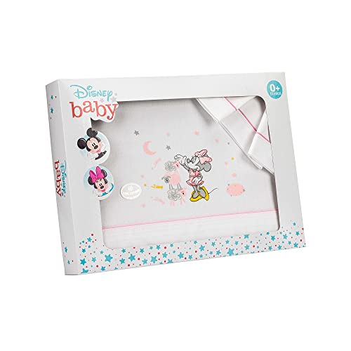 Interbaby Amazon Disney, Juego de sábanas Minnie Mouse para mini cuna, blanco y rosa