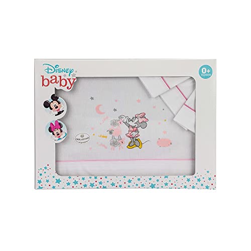 Interbaby Amazon Disney, Juego de sábanas Minnie Mouse para mini cuna, blanco y rosa