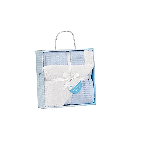 Interbaby Manta Nido de Abeja con borreguito para bebés en color azul