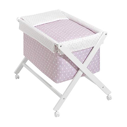 Interbaby Minicuna de Madera con Textil Estrellas, 90042-02, Rosa