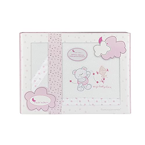 Interbaby Sábanas de Coralina para minicuna Baby Love en blanco y rosa