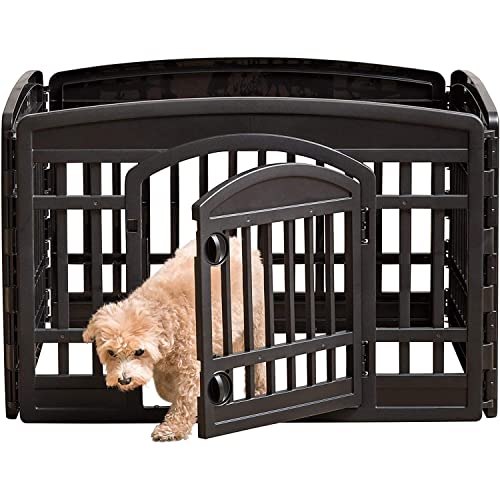 Iris Ohyama, Parque para Perros/Parque para Cachorros, Puerta con pestillo, Clips para un fácil Montaje y desmontaje, Resistente a la Intemperie, para Perro - Pet Circle CI-604E - Negro