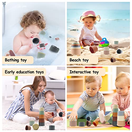 ISOI Tazas Apilables Bebe Coloridas, Tazas Apilables para Niños Pequeños, Educativos Cubos Apilables para Clasificar y Apilar, Regalos para Bebes por Juguete para Baño, Playa, Casa