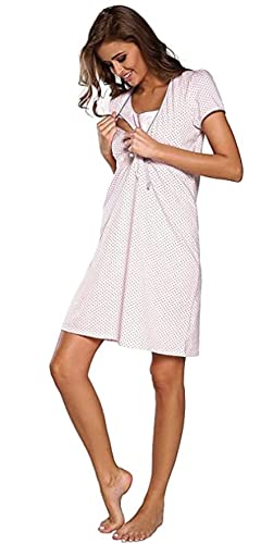 Italian Fashion IF Camisón Nacimiento de Mujer Camisón de enfermería Ropa de Dormir Ropa de Maternidad con una Camisa de Nacimiento con Botones completos para Mujeres Embarazadas (Albaricoque, Large)