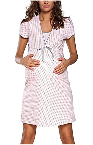 Italian Fashion IF Camisón Nacimiento de Mujer Camisón de enfermería Ropa de Dormir Ropa de Maternidad con una Camisa de Nacimiento con Botones completos para Mujeres Embarazadas (Albaricoque, Large)