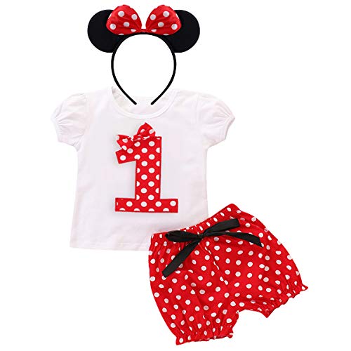 IWEMEK Conjunto de ropa de verano de algodón de manga corta con tops y pantalones cortos con diseño de ratón en 3D, para niños y bebés, de 1 a 5 años, 1, 12-18 Meses