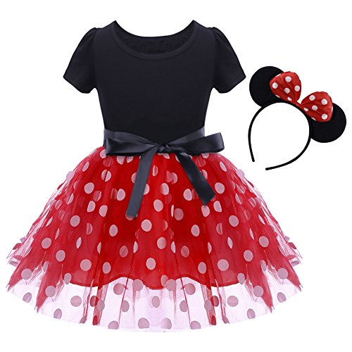 IWEMEK Los niños pequeños infantil de Navidad de los lunares Leotardo cumpleaños princesa Tutu Dress Bowknot para Chicas # Red 12-18 Months