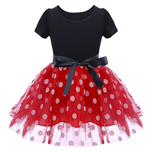 IWEMEK Los niños pequeños infantil de Navidad de los lunares Leotardo cumpleaños princesa Tutu Dress Bowknot para Chicas # Red 12-18 Months