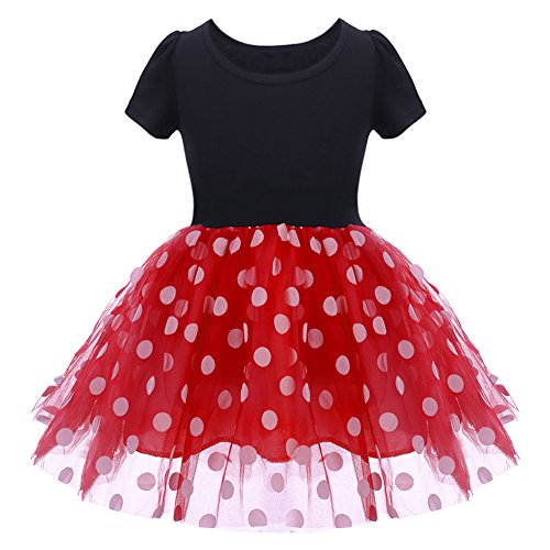 IWEMEK Los niños pequeños infantil de Navidad de los lunares Leotardo cumpleaños princesa Tutu Dress Bowknot para Chicas # Red 12-18 Months