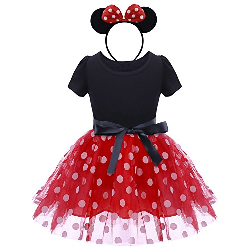 IWEMEK Los niños pequeños infantil de Navidad de los lunares Leotardo cumpleaños princesa Tutu Dress Bowknot para Chicas # Red 12-18 Months