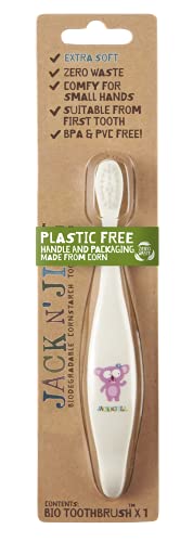 Jack N' Jill Kids Plastic Free Bio Toothbrush, Zero Waste Nylon Bristles Which Are Soft on the Gums, Ergonomic Handles For Little Hands, Suitable From First Tooth - Koala