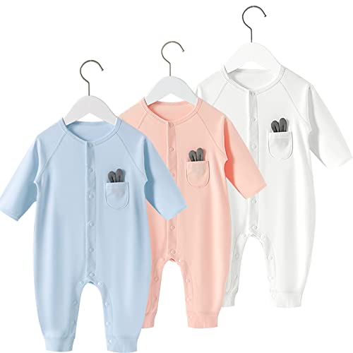 JAHQLIGHT Bebé Niños Niñas Mono Mameluco de Manga Larga Body Algodón Peleles Comodo Pijama Regalo de Recien Nacido, 3-48 Meses 4 tamaños