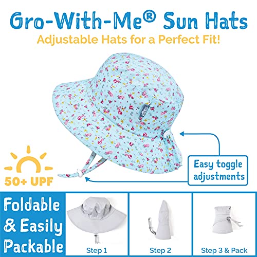 Jan & Jul Children's Foldable Summer Sunhat 50 UPF, Drawstring Adjustable, Stay-on Chin Strap (L: 2-5Y, White)