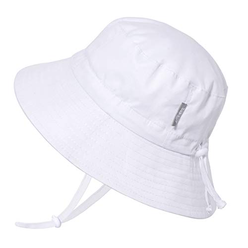 Jan & Jul Children's Foldable Summer Sunhat 50 UPF, Drawstring Adjustable, Stay-on Chin Strap (L: 2-5Y, White)