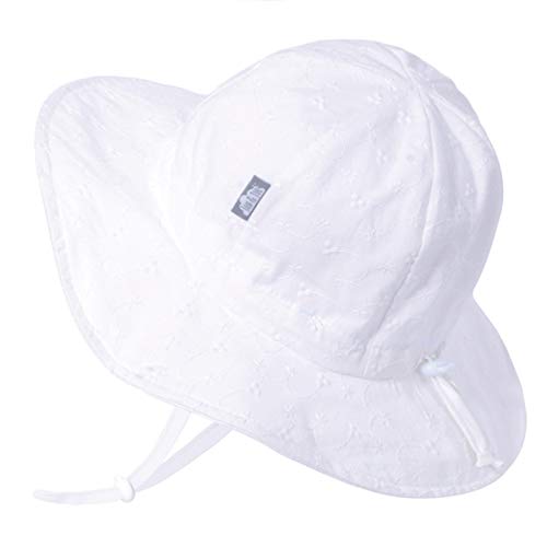 Jan & Jul Toddler Girls Cotton Sun Hats 50 UPF, Drawstring Adjustable, Stay-on Tie (M: 6-24m, White Eyelet)