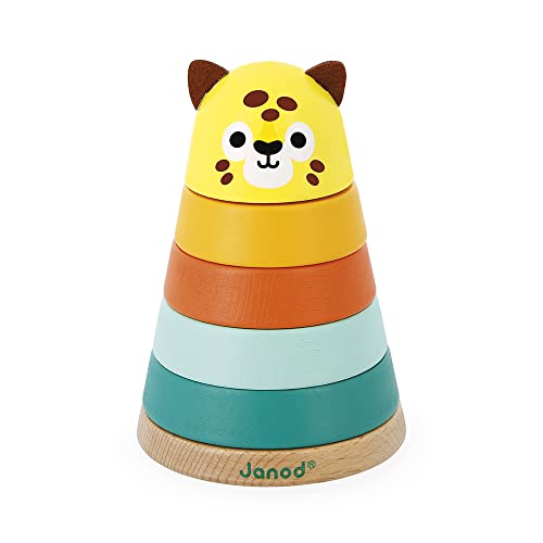 Janod Jaguar Tropik-Juguete para Bebés de Madera-5 Piezas Apilables-Juego Educativo Motricidad-Certificado FSC-Pintura al Agua-A Partir de 1 Año, J08261, Multicolor (JURATOYS