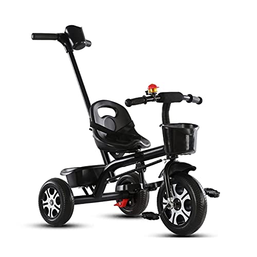 JHDPH3 Cochecito 3DMini Conveniencia Cochecito Material de Acero Alto Carbono Triciclo for Niños Altura Desmontable Ajustable Manija Push Push Child Bicicleta Trolley Sochechair (Color : Black)